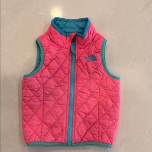 The North Face Kids Pink Quilted Vest with Teal Trim